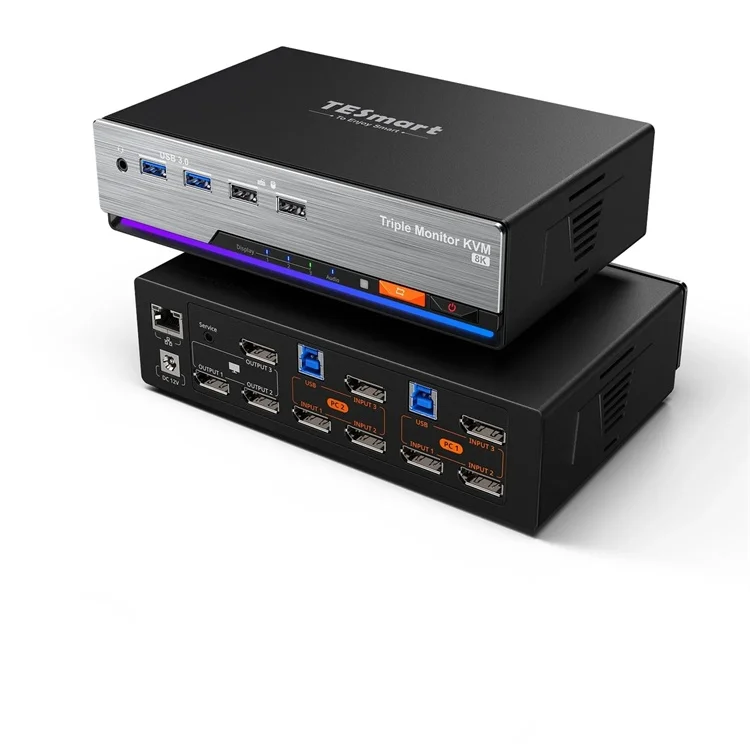 TESmart KVM Switches For 3 Mon tor 2 Computer Gaming Dock 8K 60HZ 2 In And 3 Out Support DP 1.4 EDID USB 3.0 KVM Switcher
TESmart KVM Switches For 3 Mon tor 2 Computer Gaming Dock 8K 60HZ 2 In And 3 Out Support DP 1.4 EDID USB 3.0 KVM Switcher