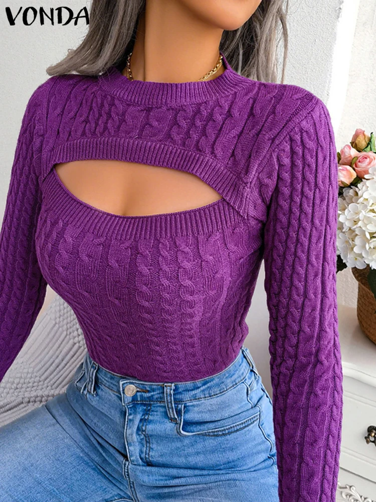 Fashion Sweaters Hollow Out Knitted Pullover Women VONDA 2025 Autumn Solid Long Sleeve Jumpers Casual Loose Knitted Pullovers
Fashion Sweaters Hollow Out Knitted Pullover Women VONDA 2025 Autumn Solid Long Sleeve Jumpers Casual Loose Knitted Pullovers