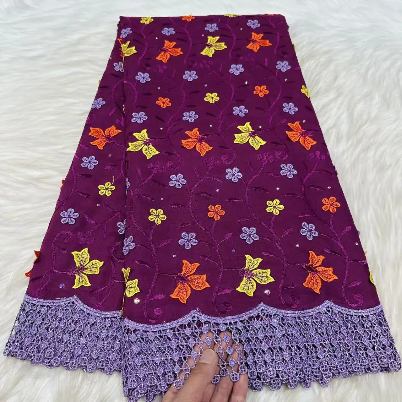 African Embroidery Cotton Lace Fabric With Rhinestone 3D Swiss Voile Lace In Switzerland 2026 High Quality for Wedding Dress
African Embroidery Cotton Lace Fabric With Rhinestone 3D Swiss Voile Lace In Switzerland 2026 High Quality for Wedding Dress