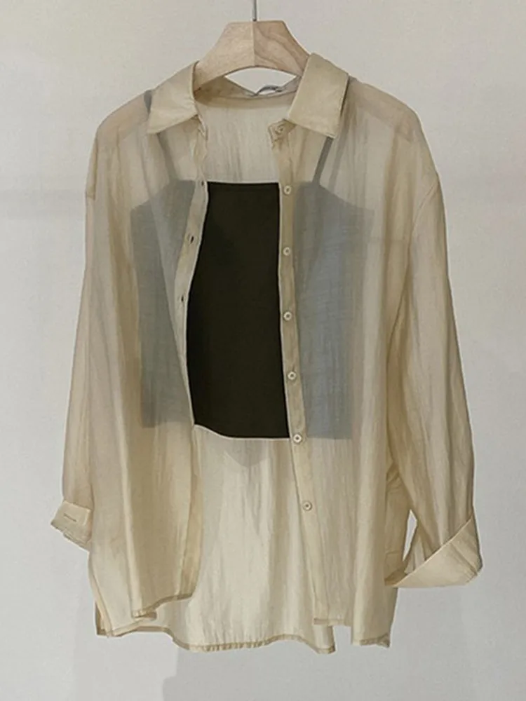 Women's Summer Thin Silk Blend Sun Protection Shirt Shawl Collar Cardigan Translucent Chiffon Top Spring Autumn Long Sleeve
Women's Summer Thin Silk Blend Sun Protection Shirt Shawl Collar Cardigan Translucent Chiffon Top Spring Autumn Long Sleeve