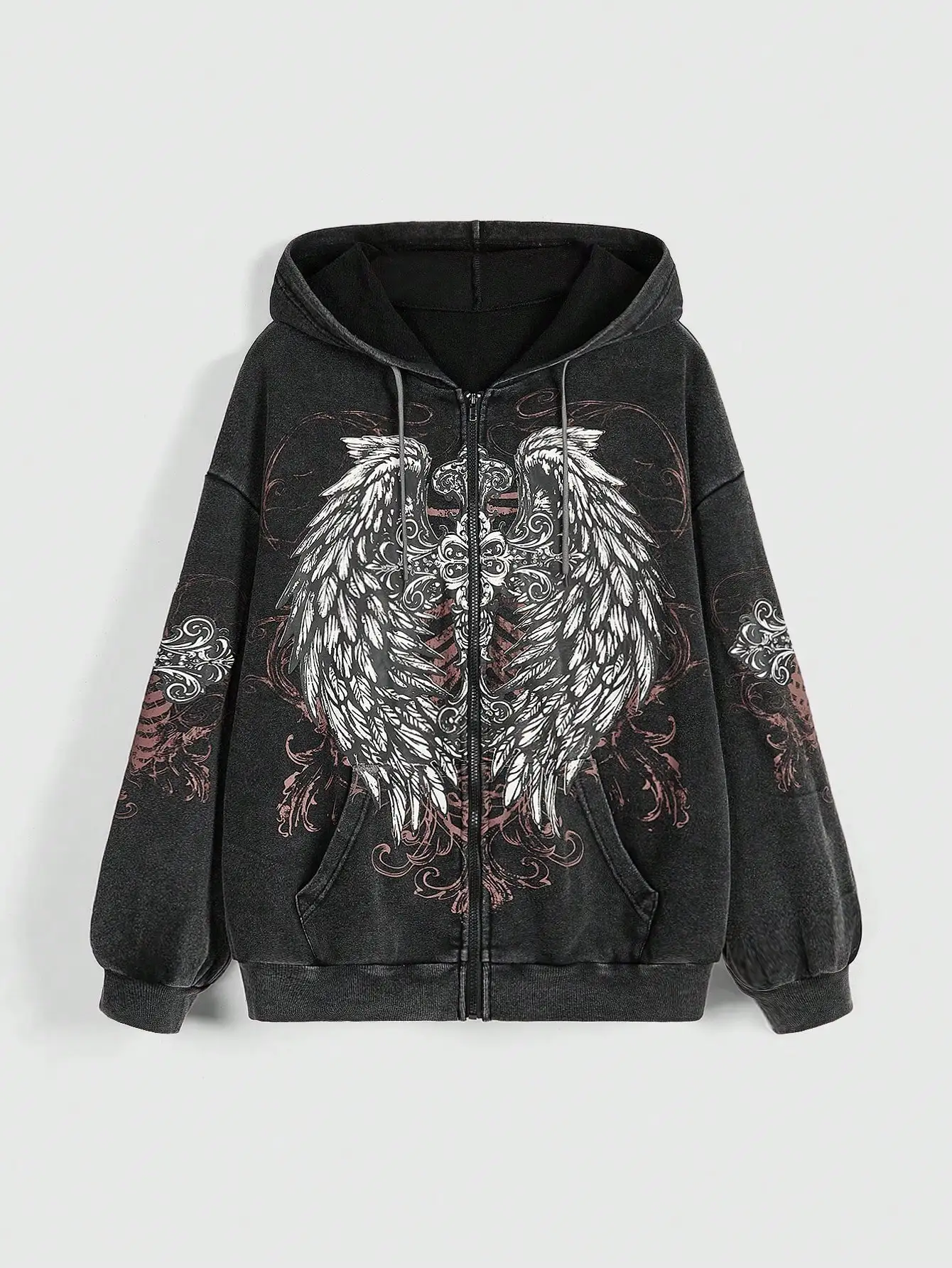 Grunge Punk Wing Print Zip-Up Hoodie for Women, Street Style Oversized Sweatshirt
Grunge Punk Wing Print Zip-Up Hoodie for Women, Street Style Oversized Sweatshirt