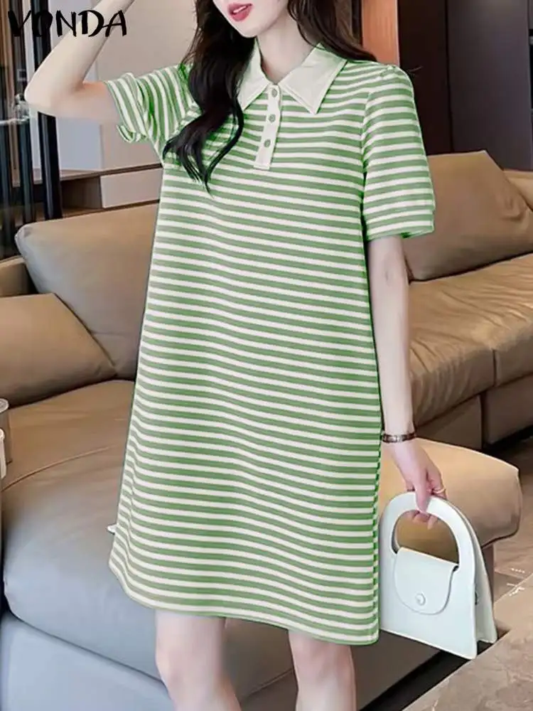 2024 VONDA Bohemian Women Striped Sundress Summer Sexy Mini Dress Fashion Short Sleeve Casual Loose Lapel Vestido Oversized Robe
2024 VONDA Bohemian Women Striped Sundress Summer Sexy Mini Dress Fashion Short Sleeve Casual Loose Lapel Vestido Oversized Robe