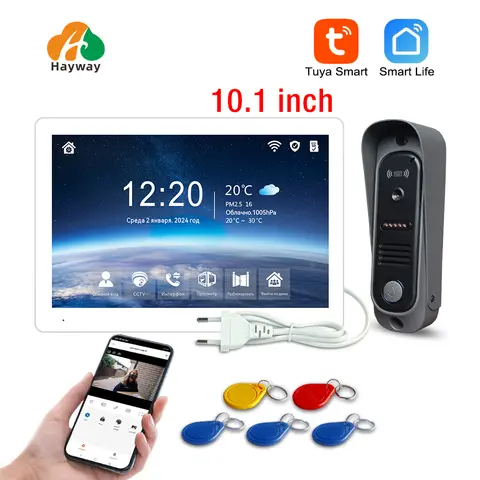 Tuya Wireless IPS 10 " touch screen 1080P camera video intercom kit, with mobile detection, ID access control unlocking,