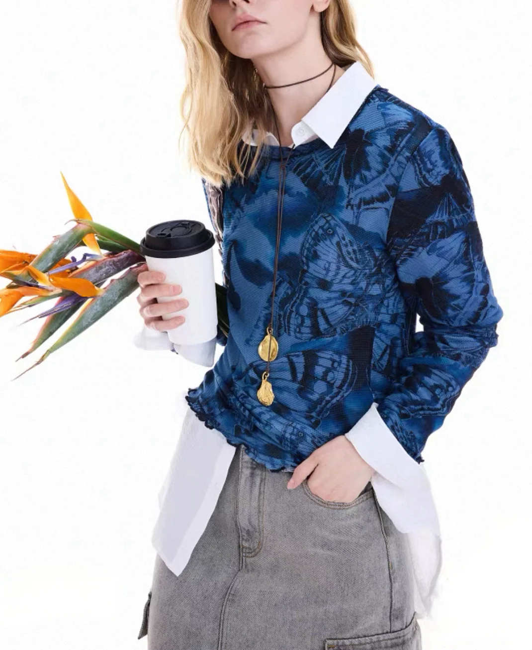 European, American and Spanish original lightweight, high elasticity butterfly print round neck long sleeved women's T-shirt top
European, American and Spanish original lightweight, high elasticity butterfly print round neck long sleeved women's T-shirt top
