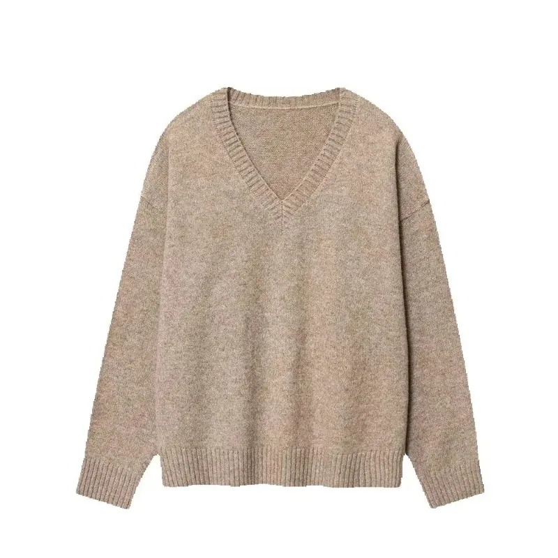 V-neck long sleeved knitted sweater Fashion women's autumn new item European and American style casual loose
V-neck long sleeved knitted sweater Fashion women's autumn new item European and American style casual loose