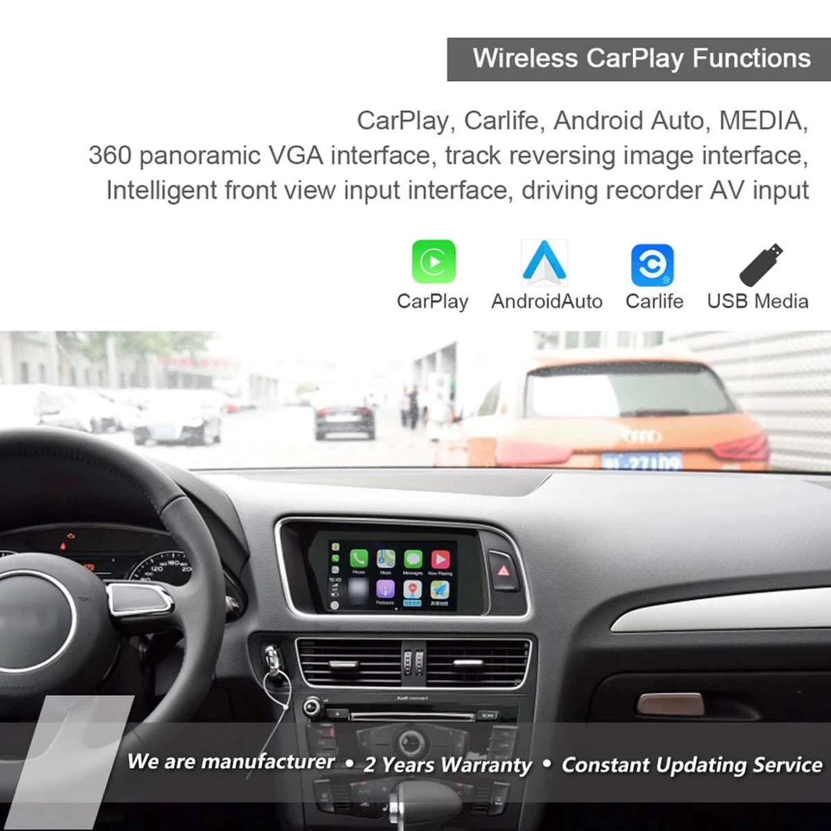 Wireless CarPlay Android Auto Retrofit for Audi A4 Q5 A6 MMI2G MMI3G Mirroring Airplay Rear Camera 360 Camera Siri Google
Wireless CarPlay Android Auto Retrofit for Audi A4 Q5 A6 MMI2G MMI3G Mirroring Airplay Rear Camera 360 Camera Siri Google