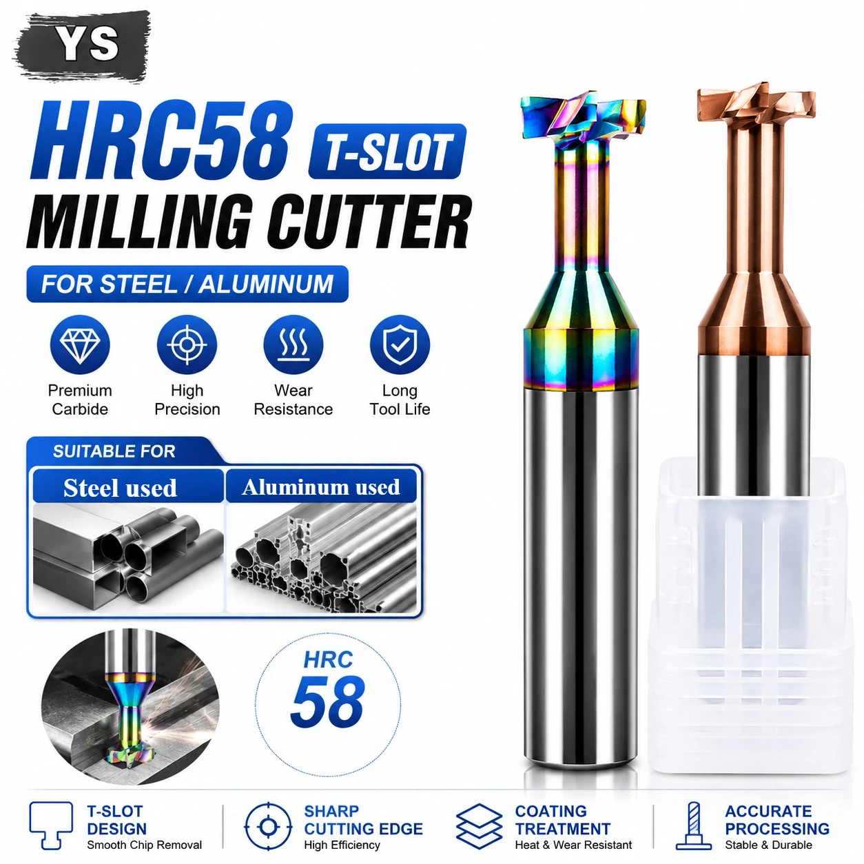 YS HRC58 1-12mm T-Slot Milling Cutter Carbide End Mill for Steel Aluminum CNC Machine Tool High Precision Cutter
YS HRC58 1-12mm T-Slot Milling Cutter Carbide End Mill for Steel Aluminum CNC Machine Tool High Precision Cutter
