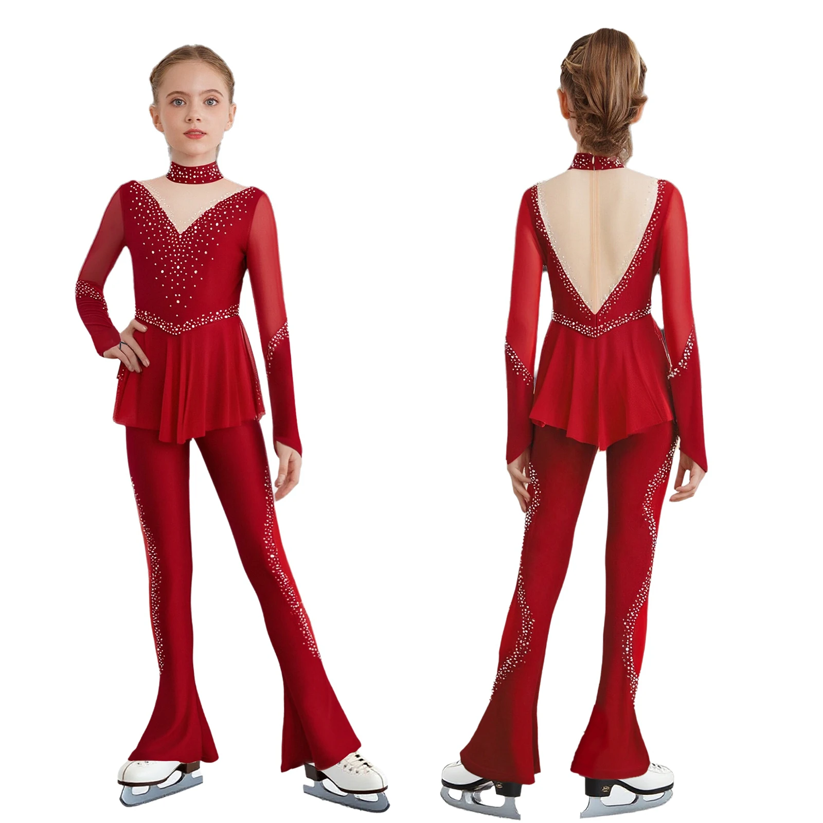 Girls Figure Skating Gymnastics Leotard Rhinestones Long Sleeves Sheer Mesh Jumpsuit for Ballet Dance Acrobatics Performance
Girls Figure Skating Gymnastics Leotard Rhinestones Long Sleeves Sheer Mesh Jumpsuit for Ballet Dance Acrobatics Performance