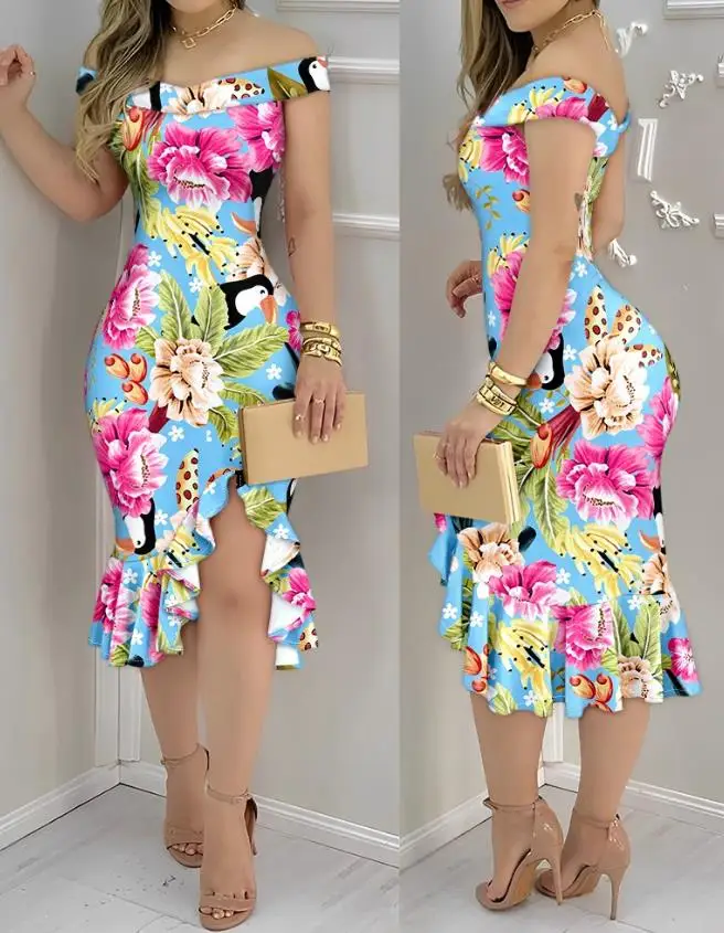 Flower Print One Neck Off Shoulder Slim Fit Dress for Summer Women, Sexy Waist Cinching Slim Fit Dress with Wrapped Buttocks
Flower Print One Neck Off Shoulder Slim Fit Dress for Summer Women, Sexy Waist Cinching Slim Fit Dress with Wrapped Buttocks