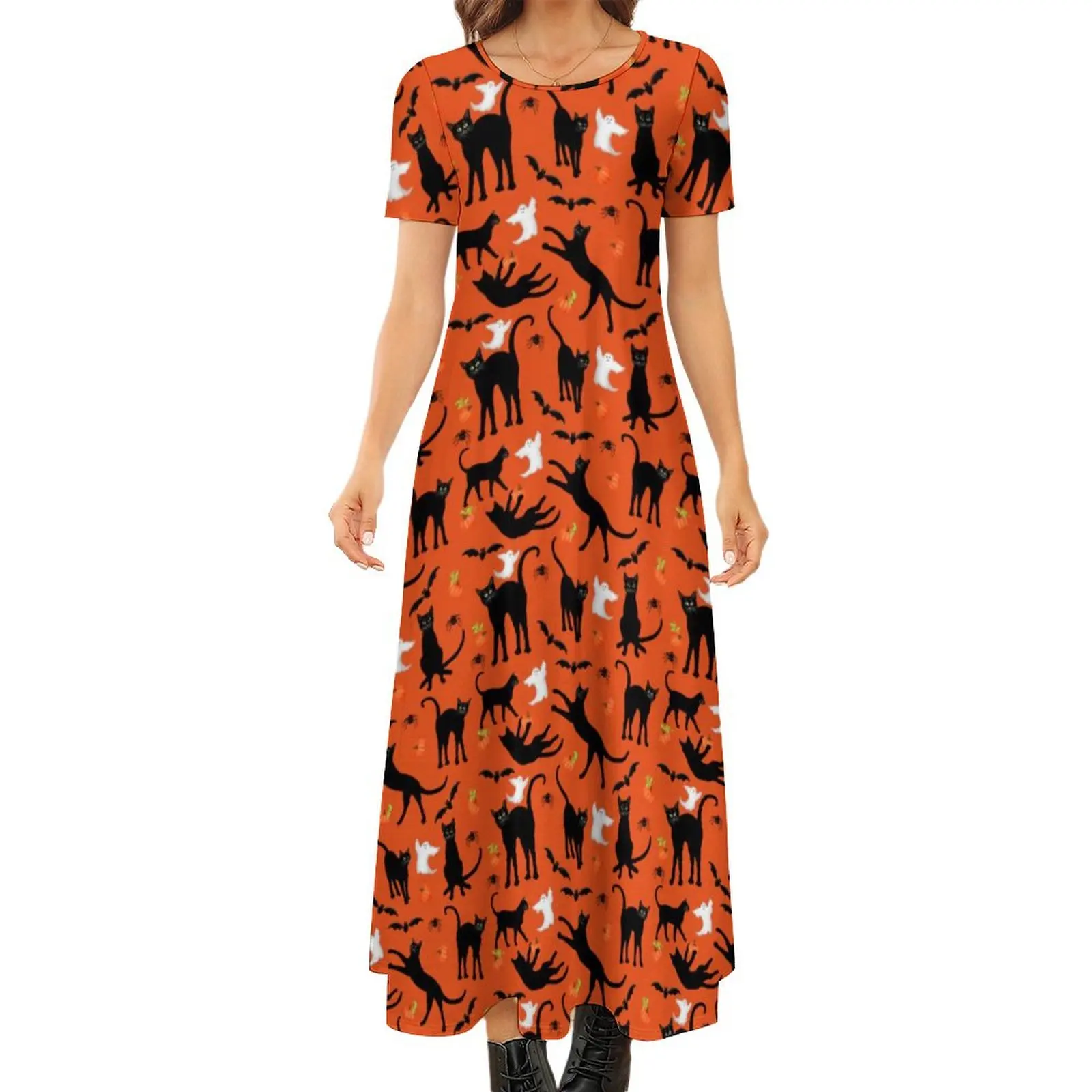 Halloween Ghosts Bats Dress Black Cats Party Maxi Dress Short Sleeve Fashion Bohemia Long Dresses Women Print Oversized Vestidos
Halloween Ghosts Bats Dress Black Cats Party Maxi Dress Short Sleeve Fashion Bohemia Long Dresses Women Print Oversized Vestidos
