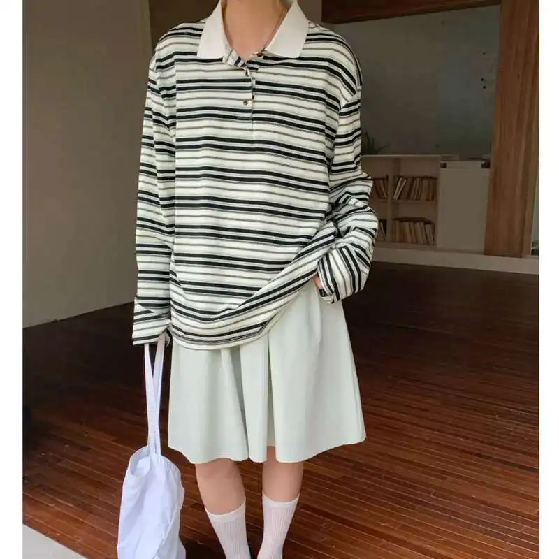 Striped Vintage Clothes Polo Shirts For Women Spring Summer Loose Casual Versatile Top Contrast Color Streetwear Casual Tops
Striped Vintage Clothes Polo Shirts For Women Spring Summer Loose Casual Versatile Top Contrast Color Streetwear Casual Tops