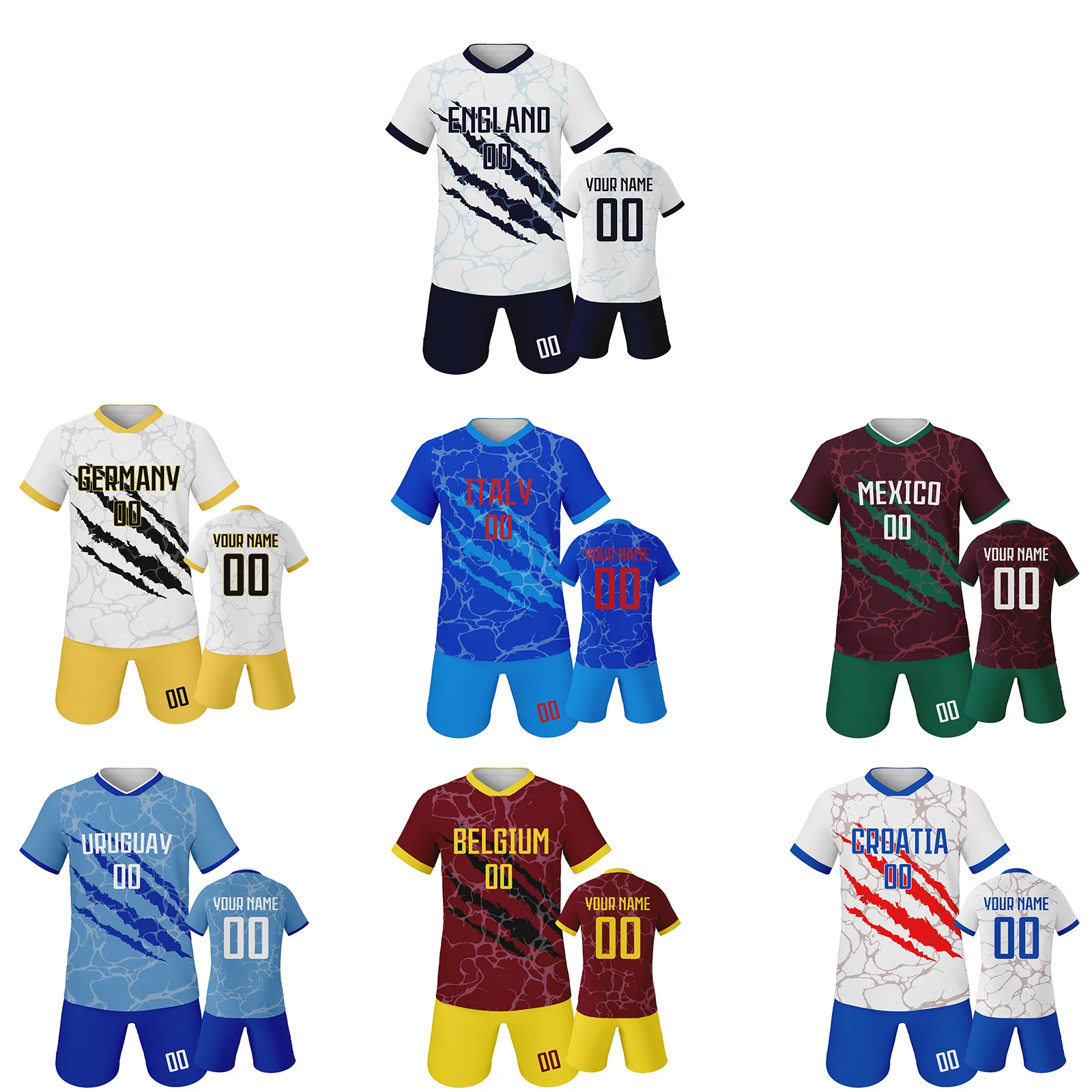 Custom Football Uniform Set for Kids Personalized Soccer Sports Jersey with Name & Number Multiple Country Designs Soccer Kit
Custom Football Uniform Set for Kids Personalized Soccer Sports Jersey with Name & Number Multiple Country Designs Soccer Kit