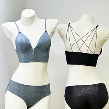 Smooth lingerie with breifs sets non-steel ring back triangle cup bra set denim thin cotton cups front buckle zipper underwear
Smooth lingerie with breifs sets non-steel ring back triangle cup bra set denim thin cotton cups front buckle zipper underwear