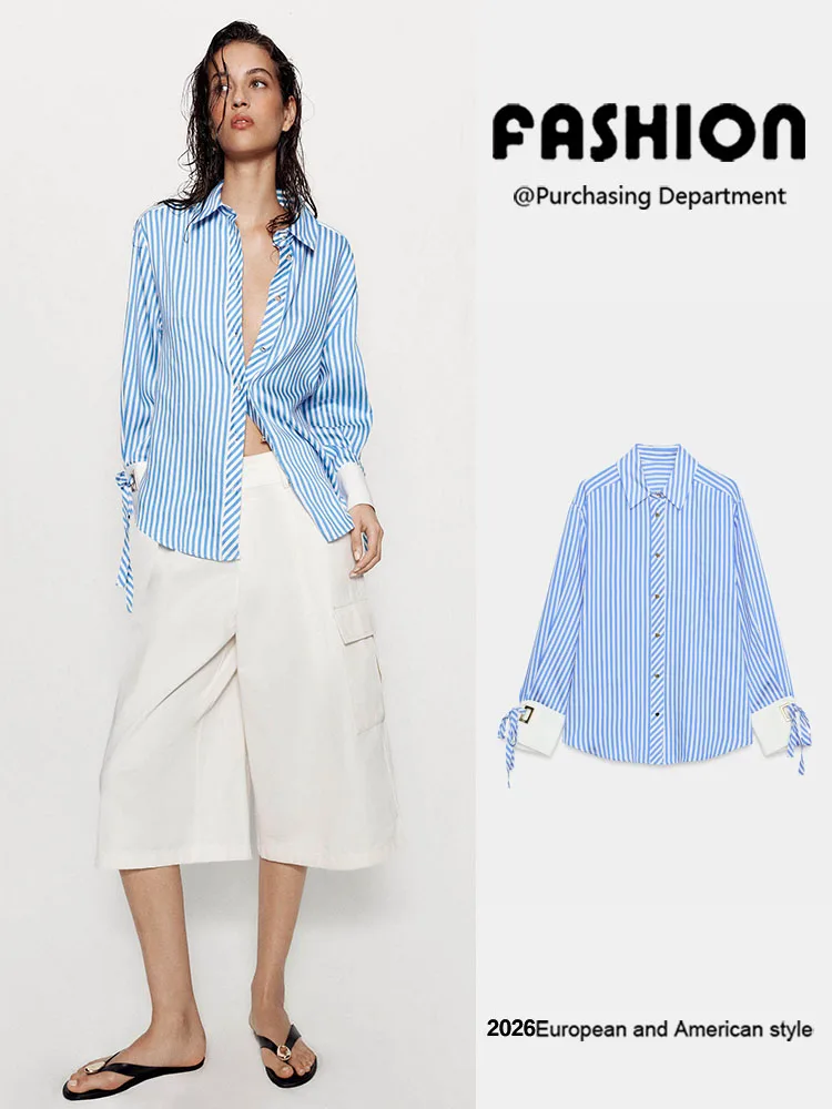 New Arrival Autumn Casual Long Sleeve Turn-down Collar Knot Stripe Shirt Women's Fashion Elegant Style European Trend
New Arrival Autumn Casual Long Sleeve Turn-down Collar Knot Stripe Shirt Women's Fashion Elegant Style European Trend