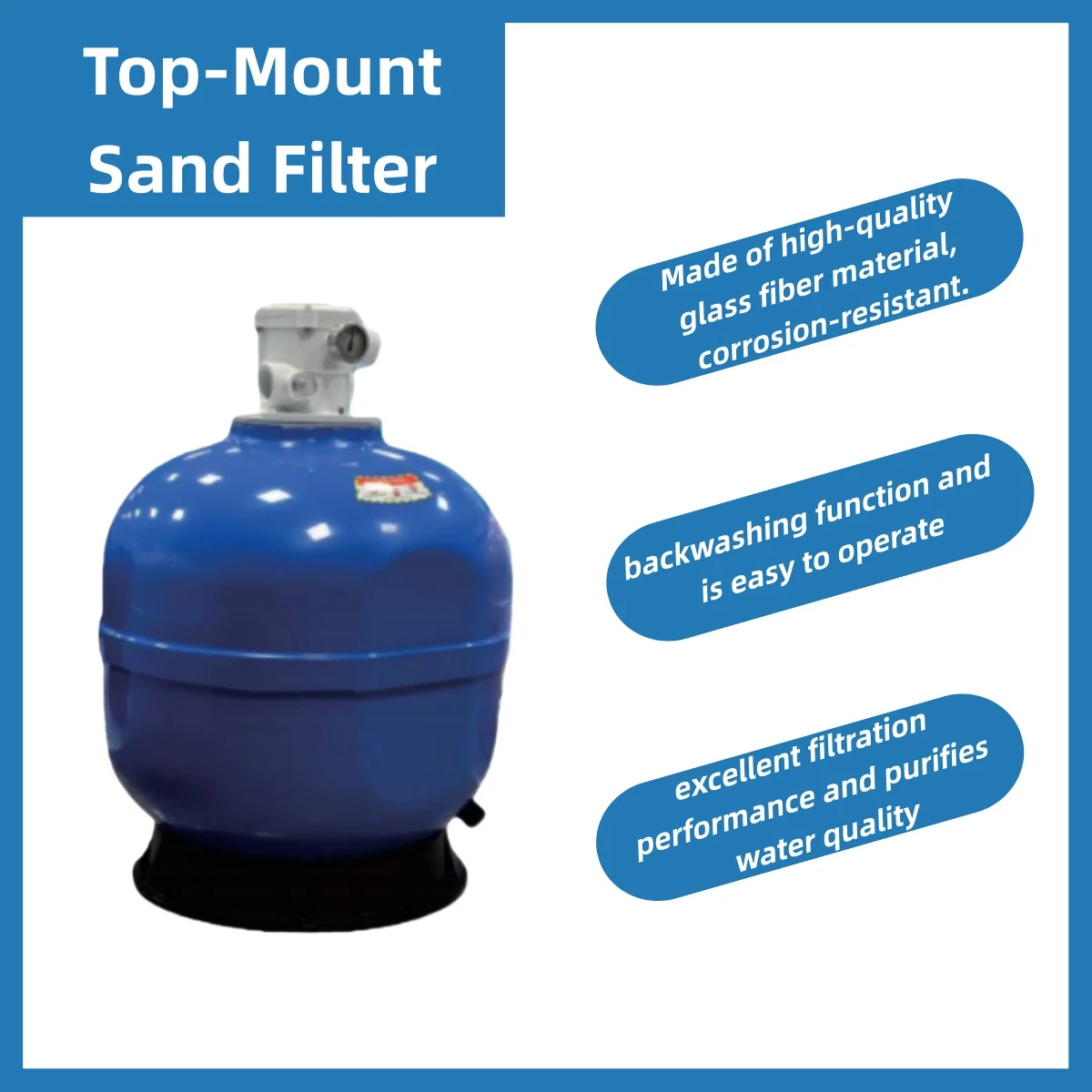 Hot Sale Backwash Top-Mount Sand Filter High-Quality Glass Fiber for Swimming Pool and Fishery Water Quality
Hot Sale Backwash Top-Mount Sand Filter High-Quality Glass Fiber for Swimming Pool and Fishery Water Quality