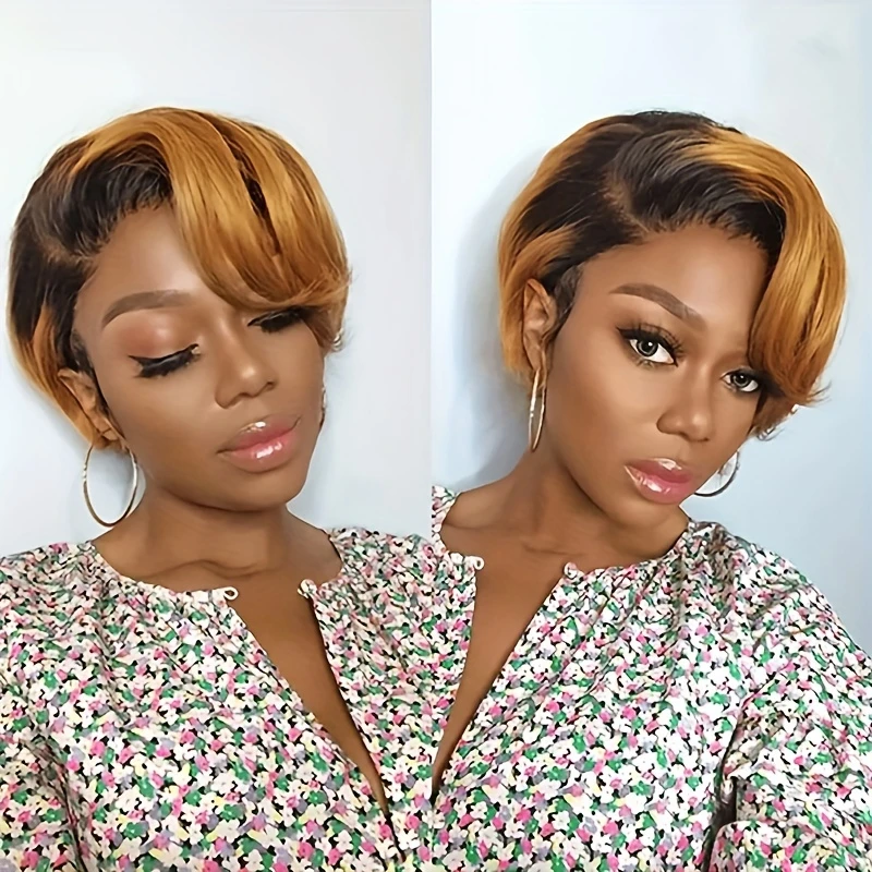 6inch black/427/1b30 color 13x1 T part lace human hair wig for women short curly pixie cut remy wig daily party use 150% density 
6inch black/427/1b30 color 13x1 T part lace human hair wig for women short curly pixie cut remy wig daily party use 150% density