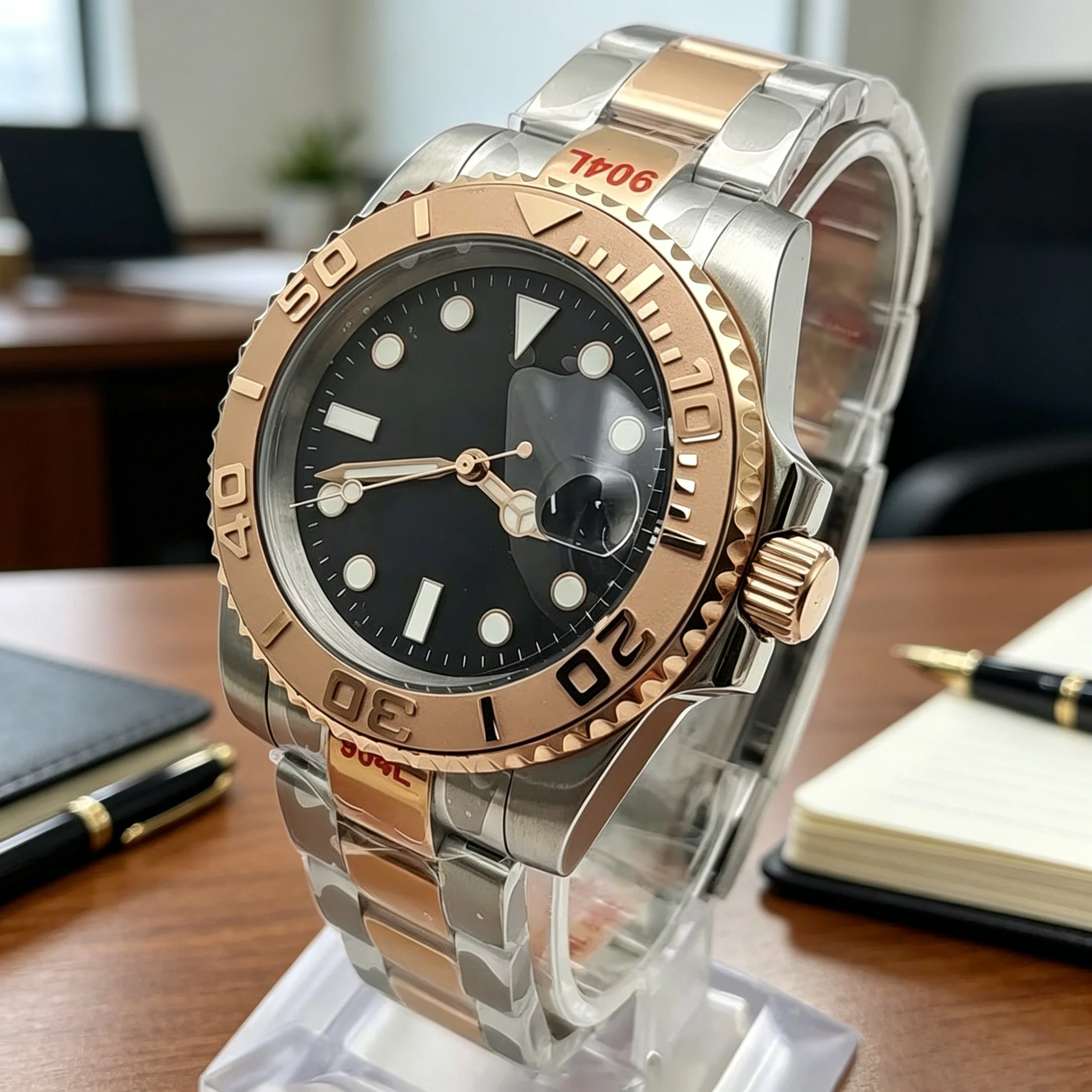 Luxury 40mm Men's Mechanical Watch Sapphire Stainless Steel Rose Gold Case Waterproof Business NH35 Automatic Movement
Luxury 40mm Men's Mechanical Watch Sapphire Stainless Steel Rose Gold Case Waterproof Business NH35 Automatic Movement