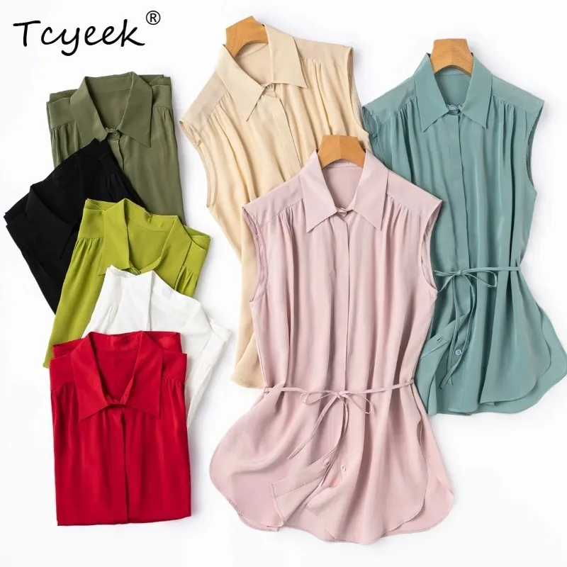 Tcyeek 100% Real Silk Womens Tops 2026 Summer High-quality OL-style Fitted Sleeveless Blouse Clothing for Woman Roupas Femininas
Tcyeek 100% Real Silk Womens Tops 2026 Summer High-quality OL-style Fitted Sleeveless Blouse Clothing for Woman Roupas Femininas