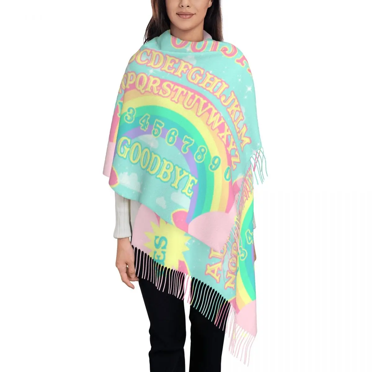 Fashion Pastel Rainbow Ouija Board Tassel Scarf Women Winter Warm Shawls Wraps Ladies Spirit Witchcraft Scarves
Fashion Pastel Rainbow Ouija Board Tassel Scarf Women Winter Warm Shawls Wraps Ladies Spirit Witchcraft Scarves