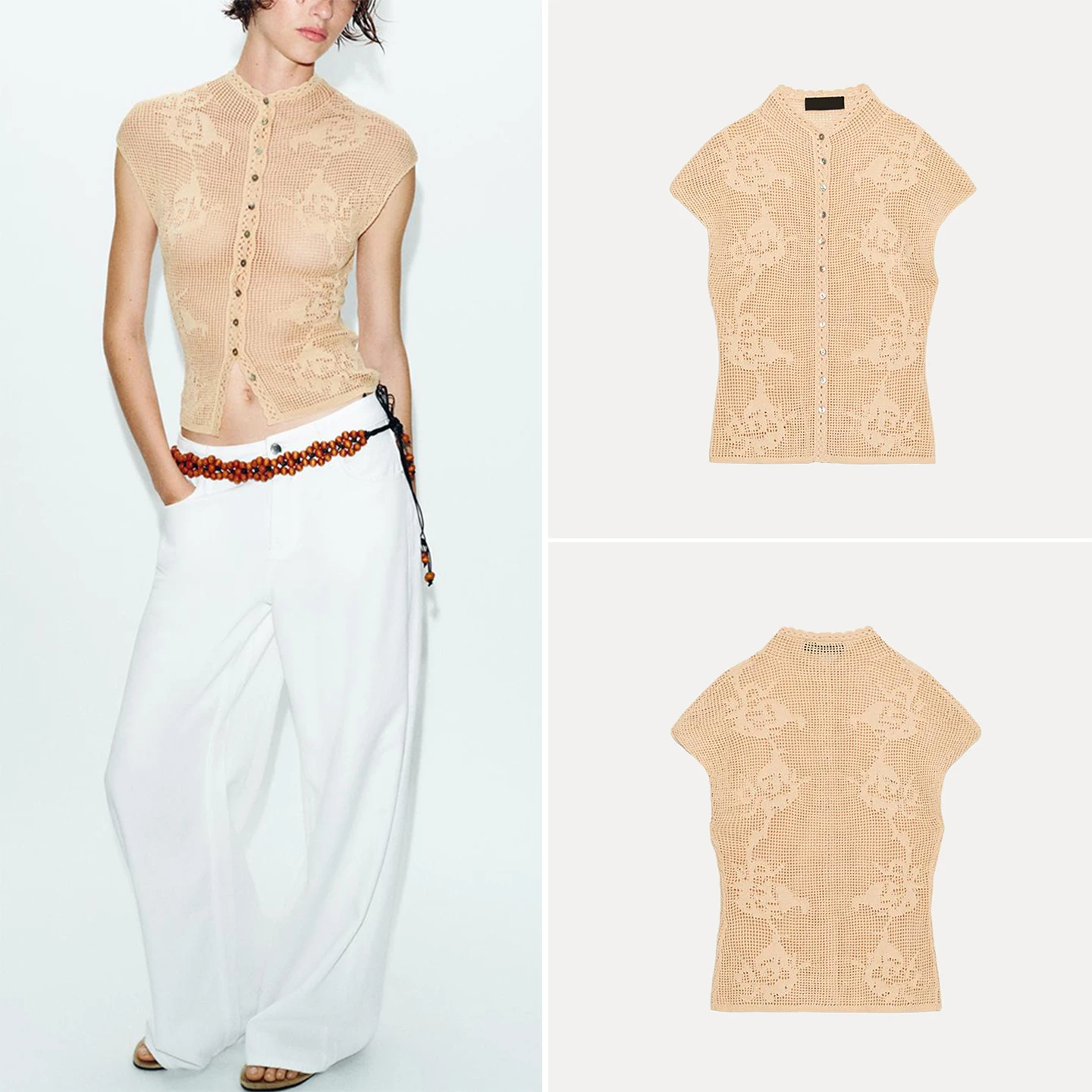 Women's Spring 2026 Sleeveless Stand Collar Open Cardigan Knitted Top with Button Hollow out Design Casual Style ZADATA Brand
Women's Spring 2026 Sleeveless Stand Collar Open Cardigan Knitted Top with Button Hollow out Design Casual Style ZADATA Brand