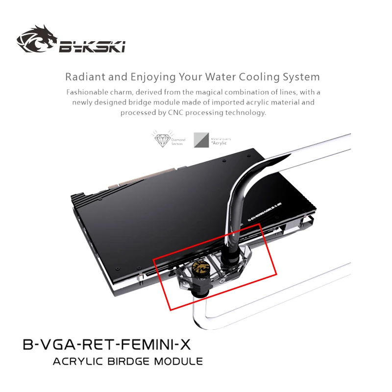 BYKSKI MINI GPU Water Block Bidge модуль для графического компьютера, охлаждающий прозрачный адаптер, акрил, B-VGA-RET-FEMINI-X
BYKSKI MINI GPU Water Block Bidge модуль для графического компьютера, охлаждающий прозрачный адаптер, акрил, B-VGA-RET-FEMINI-X