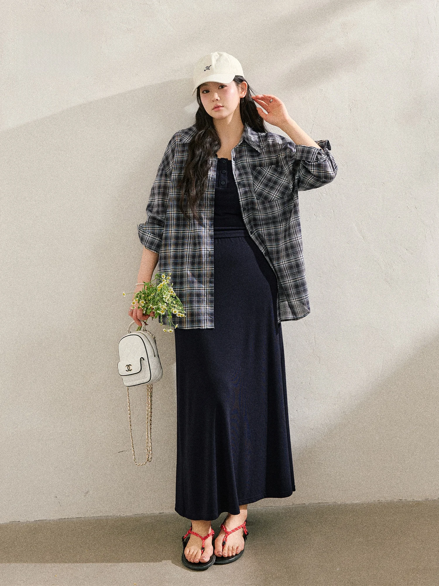 Zhang Da plus Size Women's Fashion Set Casual Plaid Shirt Strap Long Skirt Slimming Concealing High Waist A-Line Dress
Zhang Da plus Size Women's Fashion Set Casual Plaid Shirt Strap Long Skirt Slimming Concealing High Waist A-Line Dress