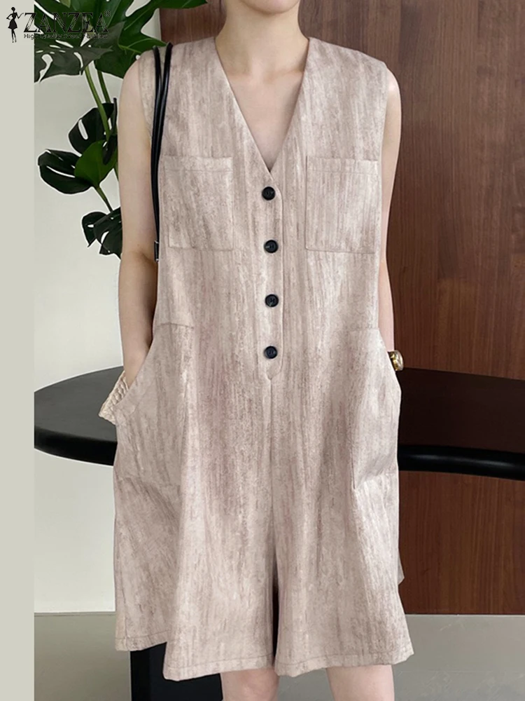 2025 Summer Rompers ZANZEA Women Sleeveless V Nec Jumpsuits Vintage Wide Leg Overalls Pants Stylish Casual Work OL Playsuits
2025 Summer Rompers ZANZEA Women Sleeveless V Nec Jumpsuits Vintage Wide Leg Overalls Pants Stylish Casual Work OL Playsuits