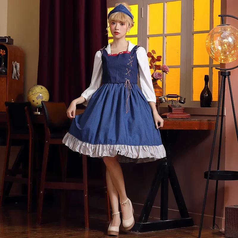 Jeans Farm Dress Belle Princess Cosplay Costume Denim Dress Jeans Vest Suit Party Stage Costumes
Jeans Farm Dress Belle Princess Cosplay Costume Denim Dress Jeans Vest Suit Party Stage Costumes