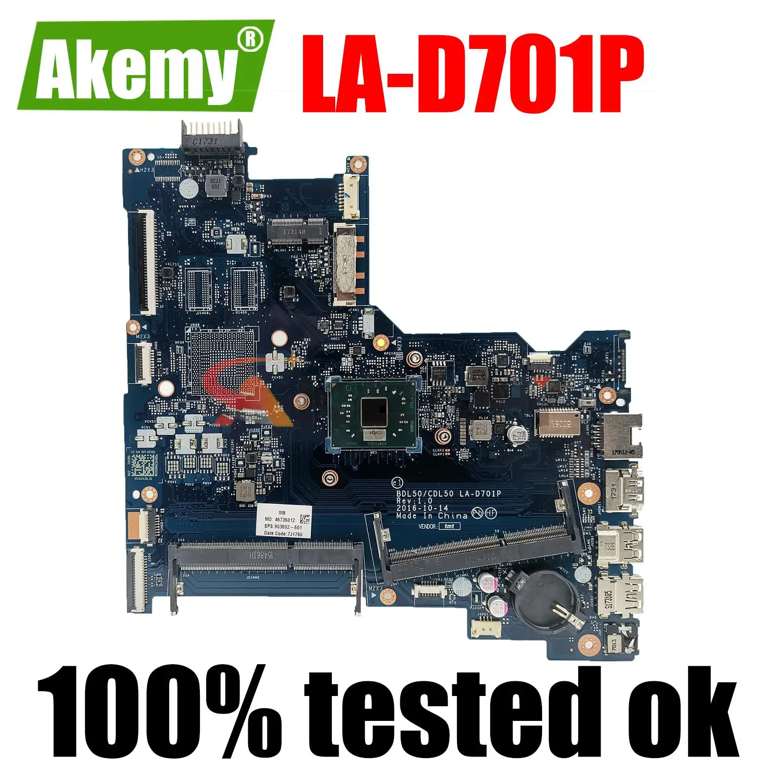Материнская плата DBL50/CDL50 LA-D701P N3350 для HP 15-AY Series 15T-AY100, материнская плата для ноутбука, ПК, 903802-001, протестирована
Материнская плата DBL50/CDL50 LA-D701P N3350 для HP 15-AY Series 15T-AY100, материнская плата для ноутбука, ПК, 903802-001, протестирована