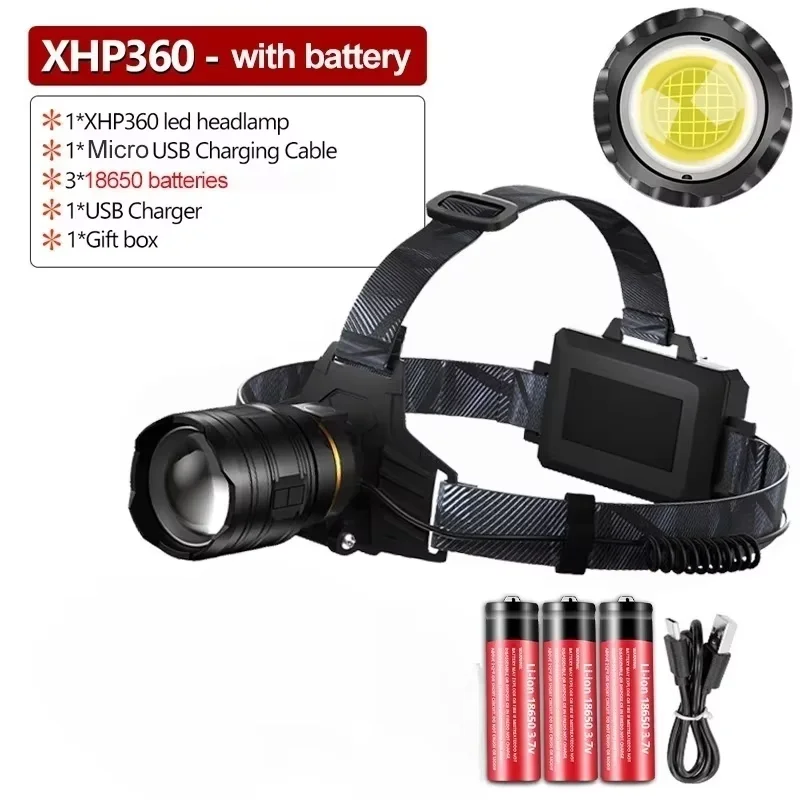Super Bright XHP360 LED Headlamp USB Rechargeable Powerful Headlight Zoom Head Flashlight Waterproof Lamp For Camping Fishing
Super Bright XHP360 LED Headlamp USB Rechargeable Powerful Headlight Zoom Head Flashlight Waterproof Lamp For Camping Fishing