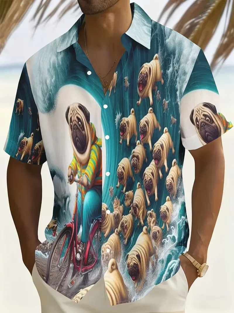 Men's Funny Pug Surfing Print Hawaiian Shirt Short Sleeve Cartoon Dog Graphic Button Down Beach Shirt For Vacation Party
Men's Funny Pug Surfing Print Hawaiian Shirt Short Sleeve Cartoon Dog Graphic Button Down Beach Shirt For Vacation Party