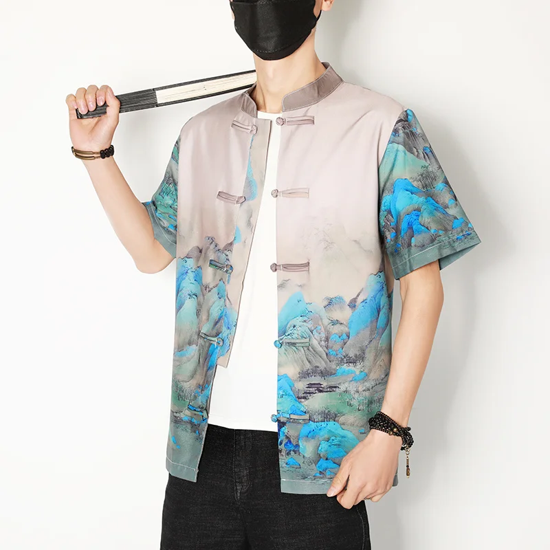 New Summer Casual Shirt Men Chinese Style Printing Short Sleeve Stand Collar Vintage Buttons Thin Soft Quality Clothing Big Size
New Summer Casual Shirt Men Chinese Style Printing Short Sleeve Stand Collar Vintage Buttons Thin Soft Quality Clothing Big Size