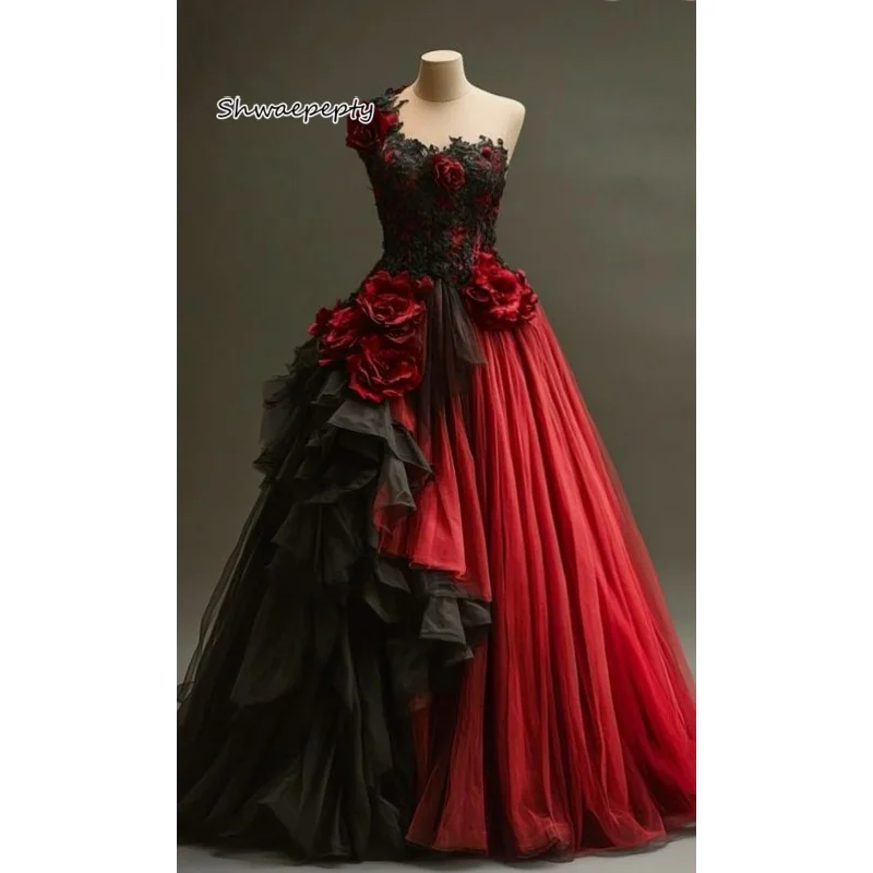 Red And Black One Shoulder Prom Dress Flowers Lace Appliques Ruffle Gothic Reception Gown Customized 2025 Evening Events Costume
Red And Black One Shoulder Prom Dress Flowers Lace Appliques Ruffle Gothic Reception Gown Customized 2025 Evening Events Costume