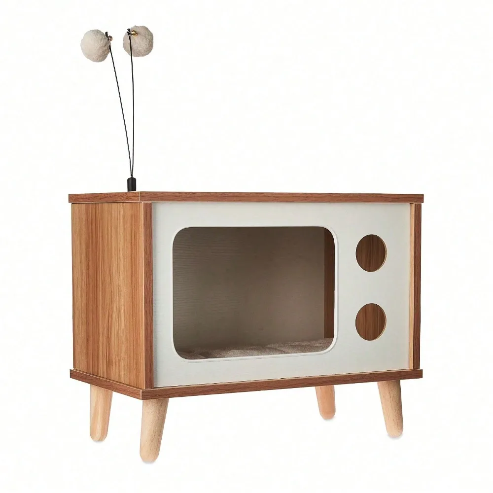 Retro TV Cat Condo With Jute Scratching Pad & Washable Mat, Ball Toy Antenna, White & Tan, 20" L X 11.5" W X 16" H
Retro TV Cat Condo With Jute Scratching Pad & Washable Mat, Ball Toy Antenna, White & Tan, 20" L X 11.5" W X 16" H
