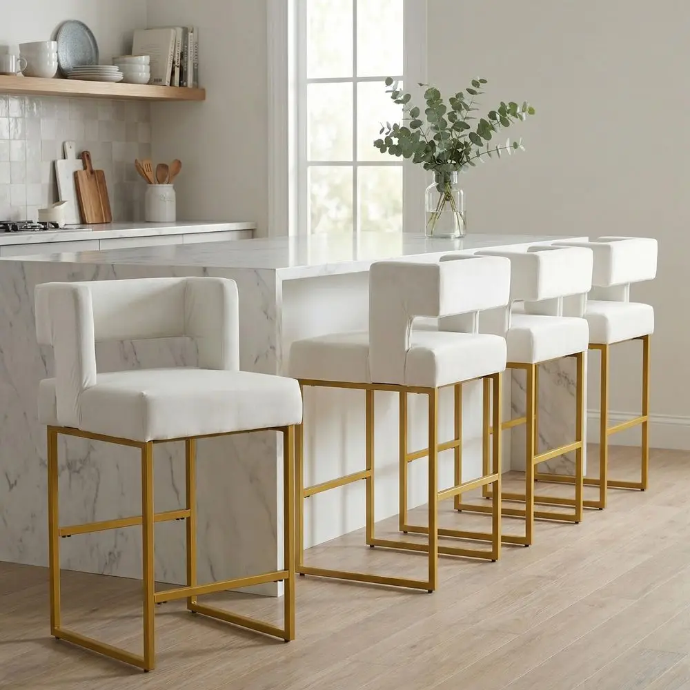 Bar Stools Set of 4, Counter Height Bar Chair, Modern Kitchen Island Chairs with Back and Arm, Velvet holstery Metal Legs for
Bar Stools Set of 4, Counter Height Bar Chair, Modern Kitchen Island Chairs with Back and Arm, Velvet holstery Metal Legs for