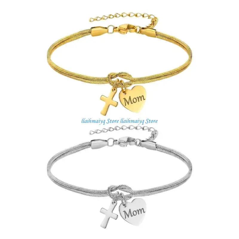 573B Stylish Mom Engraved Heart And Crucifix Charm Bracelet Adjustable Length Wristchain Stainless Steel Jewelry
573B Stylish Mom Engraved Heart And Crucifix Charm Bracelet Adjustable Length Wristchain Stainless Steel Jewelry