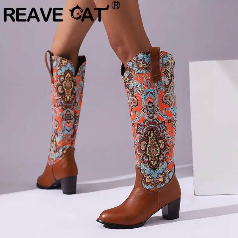 REAVE CAT Модные женские ботинки с круглым носком на блочном каблуке 6 см без шнуровки с цветочным принтом, большой размер 47 48, повседневная обувь для отдыха до колена Bota
REAVE CAT Модные женские ботинки с круглым носком на блочном каблуке 6 см без шнуровки с цветочным принтом, большой размер 47 48, повседневная обувь для отдыха до колена Bota