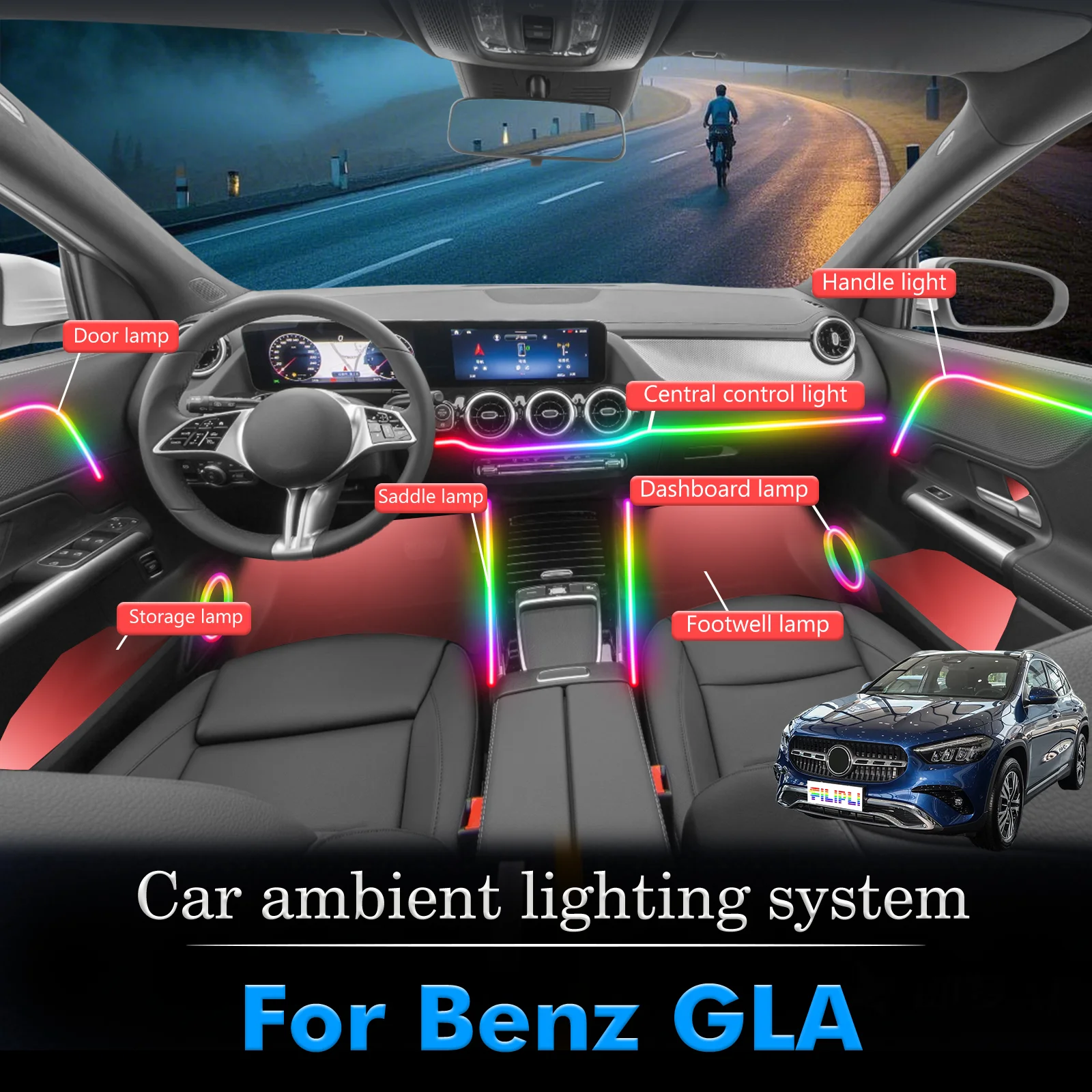 For Benz GLA Car Interior Ambient Light RGB 64-Color LED Smart Remote Control Energy Saving Efficient Lamp Set
For Benz GLA Car Interior Ambient Light RGB 64-Color LED Smart Remote Control Energy Saving Efficient Lamp Set