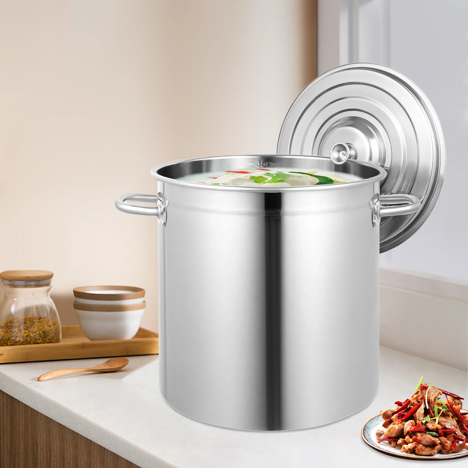 35L Stainless Steel Stock Pot with Hangable Lid Polished Finish Multipurpose Cookware for Gas Induction Electric Stove
35L Stainless Steel Stock Pot with Hangable Lid Polished Finish Multipurpose Cookware for Gas Induction Electric Stove