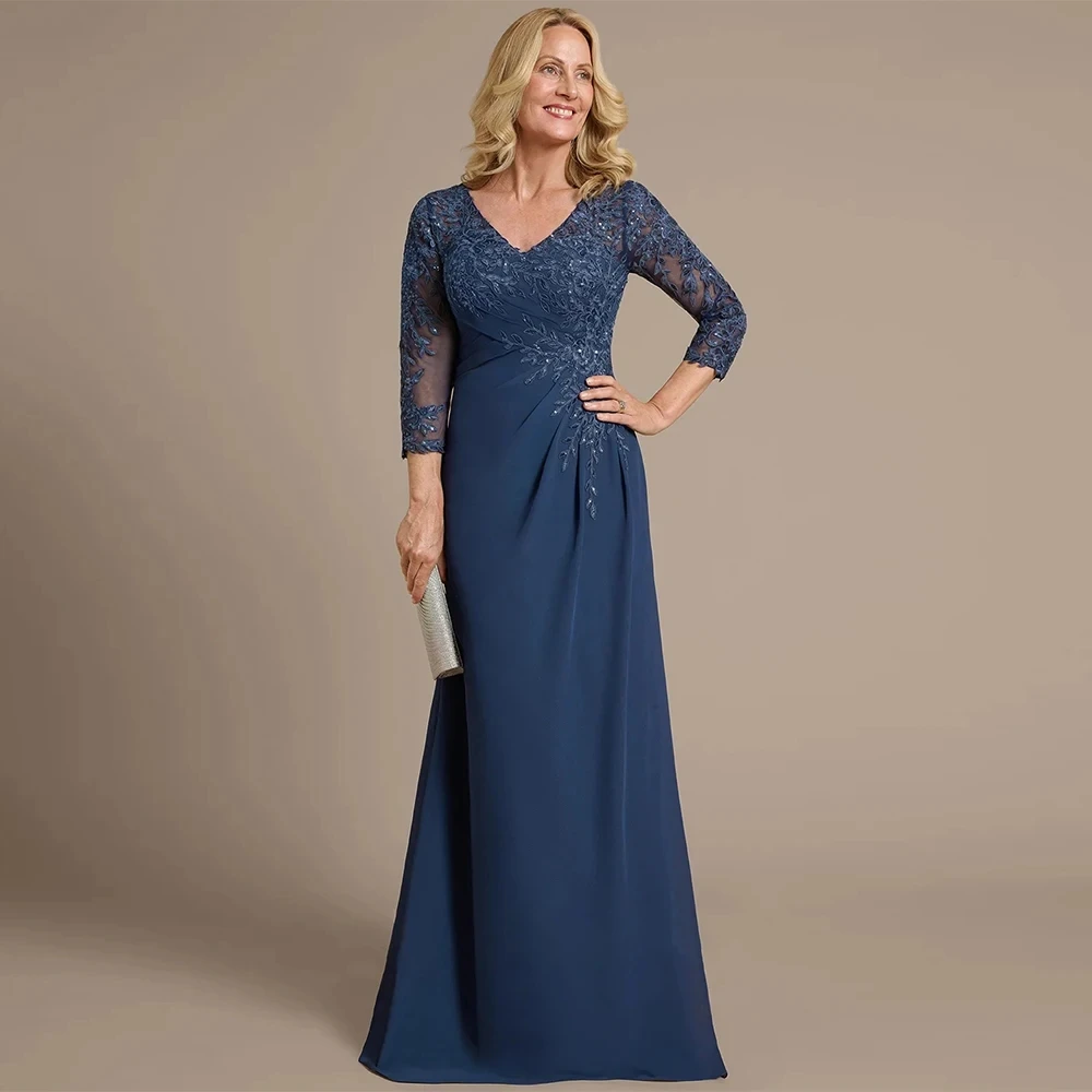 Vintage Ink Blue Chiffon Mother Of The Bride Dress3/4 Sleeves V Neck Sequined Applique Wedding Guest Party Gowns Robe De Soriee
Vintage Ink Blue Chiffon Mother Of The Bride Dress3/4 Sleeves V Neck Sequined Applique Wedding Guest Party Gowns Robe De Soriee