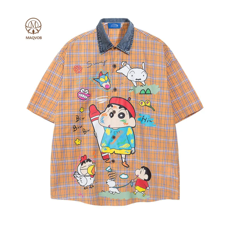 MAQVOB EU US Size Luxury Streetwear Summer Trend Loose Casual Retro Cartoon Printing Plaid Short Sleeve Shirt for Men
MAQVOB EU US Size Luxury Streetwear Summer Trend Loose Casual Retro Cartoon Printing Plaid Short Sleeve Shirt for Men