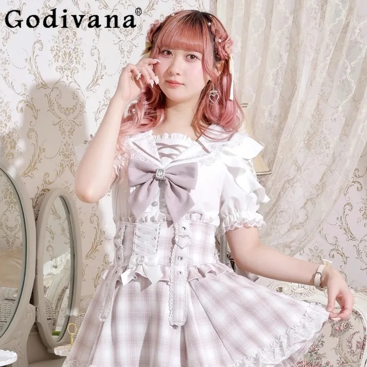 Japanese Mines Mass-produced Big Bow Cute Sweet Navy Collar Short-sleeved Shirt Spring and Summer New Soft Girl Lo Blusas Mujer
Japanese Mines Mass-produced Big Bow Cute Sweet Navy Collar Short-sleeved Shirt Spring and Summer New Soft Girl Lo Blusas Mujer