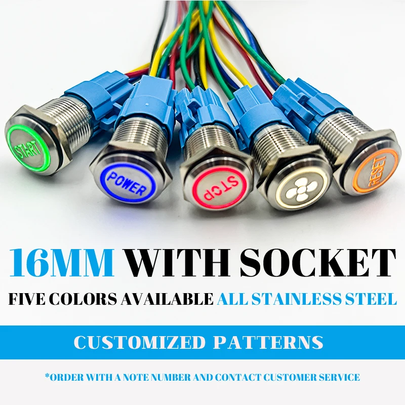 Support Icon Symbol Custom 16mm Metal Button Switch With Connector Waterproof Instantaneous Reset Self-Locking 5v 6v 24v 220v
Support Icon Symbol Custom 16mm Metal Button Switch With Connector Waterproof Instantaneous Reset Self-Locking 5v 6v 24v 220v