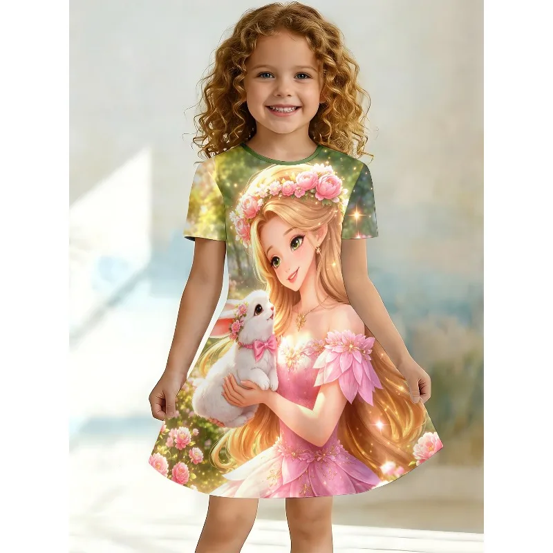 Girl's Long Haired Princess and Rabbit Print Pink and Green Short Sleeved T-shirt Dress Suitable for Birthday Parties or Gifts
Girl's Long Haired Princess and Rabbit Print Pink and Green Short Sleeved T-shirt Dress Suitable for Birthday Parties or Gifts