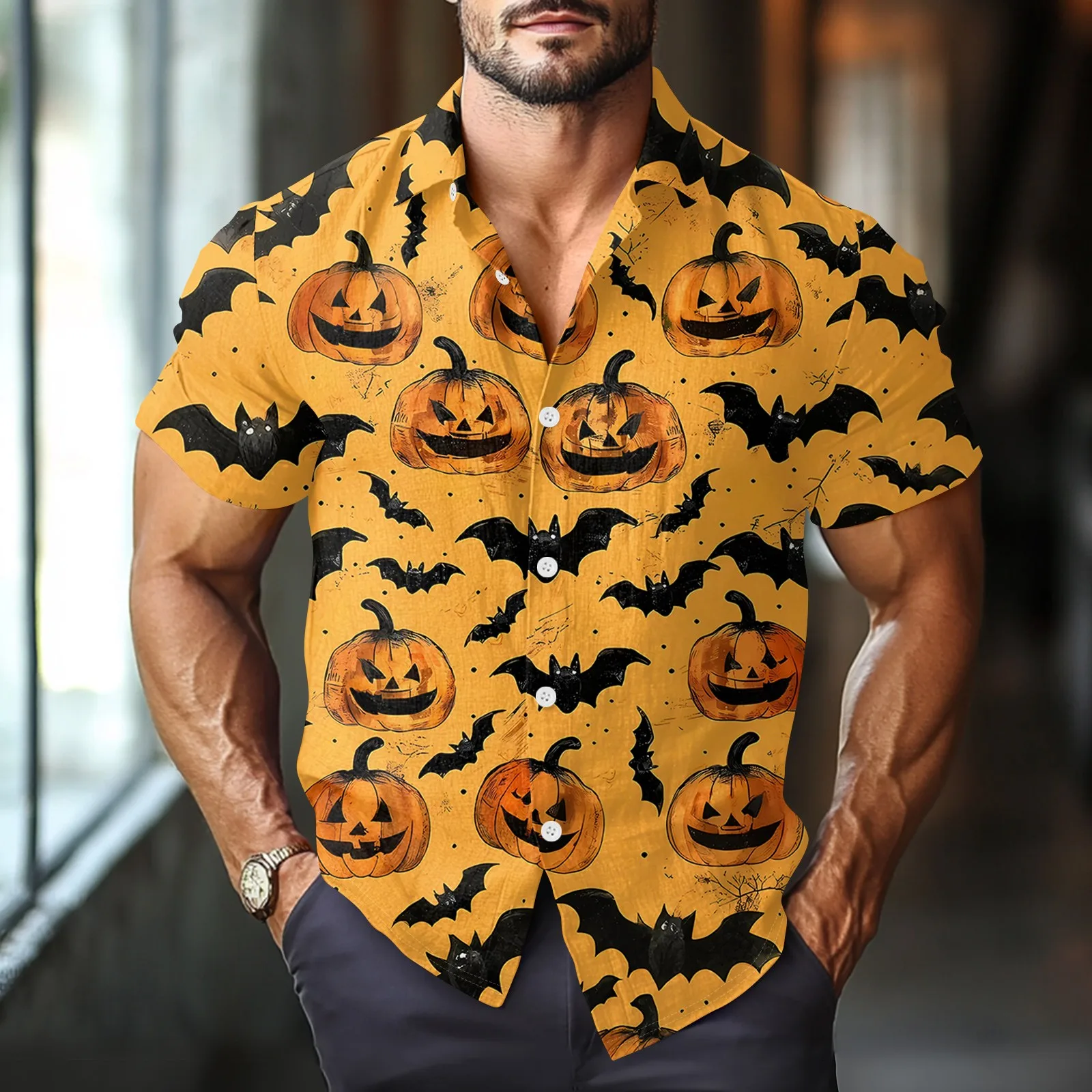 Halloween Style Men'S Short-Sleeved Shirt Horror Horror Print Fashion Casual Loose Halloween Element Holiday Party Gathering Top
Halloween Style Men'S Short-Sleeved Shirt Horror Horror Print Fashion Casual Loose Halloween Element Holiday Party Gathering Top