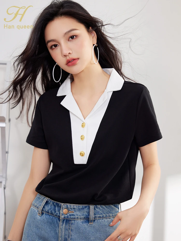 H Han Queen Chic Свободный элегантный топ Женская одежда Распродажа Летняя одежда Повседневные офисные футболки Женские топы с короткими рукавами
H Han Queen Chic Свободный элегантный топ Женская одежда Распродажа Летняя одежда Повседневные офисные футболки Женские топы с короткими рукавами