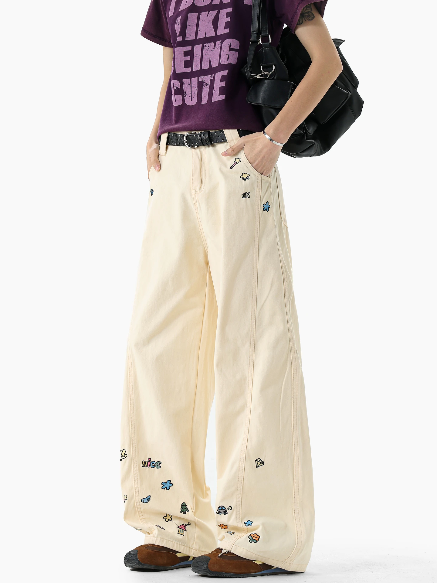 Sli American Embroidery Design Curved Knife Work Pants Men's Women's Retro Loose Wide Leg Casual Long Trousers
Sli American Embroidery Design Curved Knife Work Pants Men's Women's Retro Loose Wide Leg Casual Long Trousers