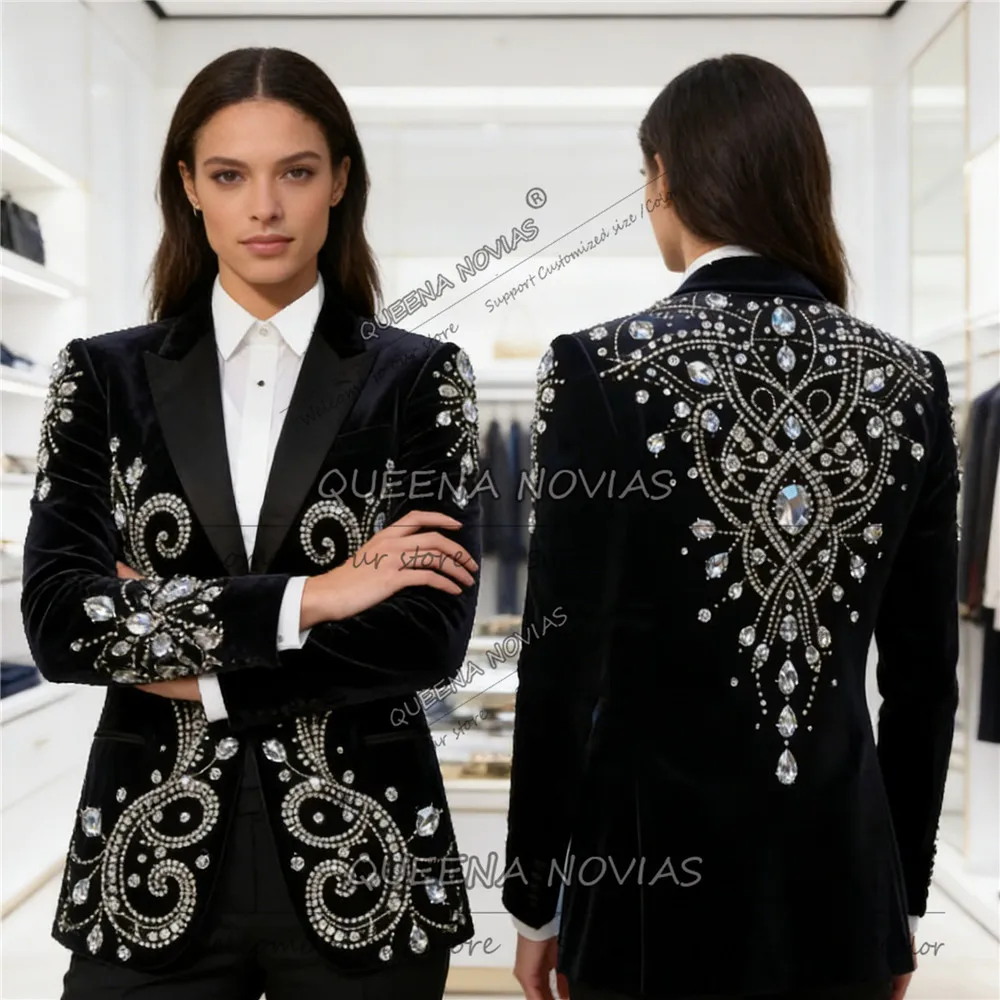 Блестящие ювелирные камни, украшающие женские костюмы, черные бархатные наряды с лацканами, индивидуальные платья для матери невесты, женские комплекты из 2 предметов
Блестящие ювелирные камни, украшающие женские костюмы, черные бархатные наряды с лацканами, индивидуальные платья для матери невесты, женские комплекты из 2 предметов