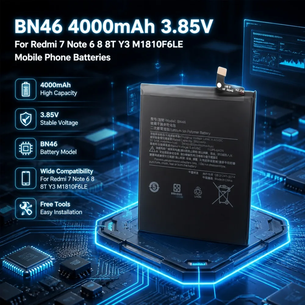 Large Capacity 4000mAh BN46 3.85V Replacement Battery For Redmi 7 Note 6 8 8T Y3 M1810F6LE Mobile Phone Batteries
Large Capacity 4000mAh BN46 3.85V Replacement Battery For Redmi 7 Note 6 8 8T Y3 M1810F6LE Mobile Phone Batteries