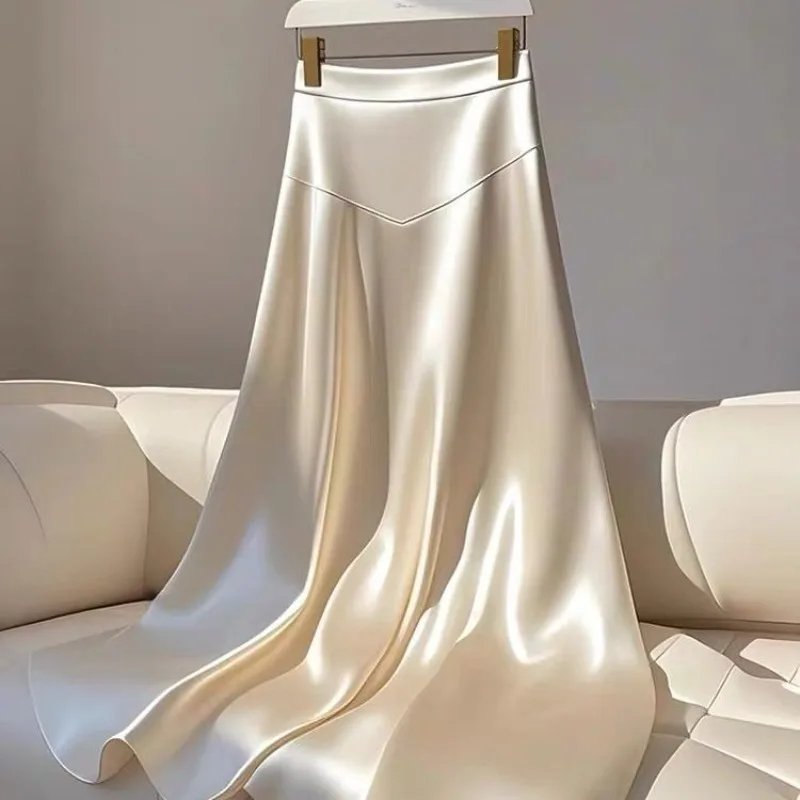 Women Spring Autumn Elegant Temperament Solid Color Satin Skirt Women Clothes Simplicity Office Lady All-match A-line Skirt
Women Spring Autumn Elegant Temperament Solid Color Satin Skirt Women Clothes Simplicity Office Lady All-match A-line Skirt